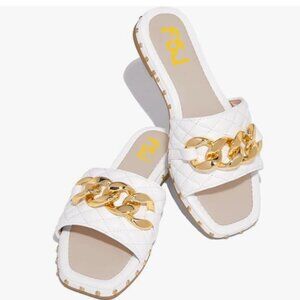 FSJ White Square Open Toe Comfortable Thick Sole Cushion Sandal Gold Chain Shoes